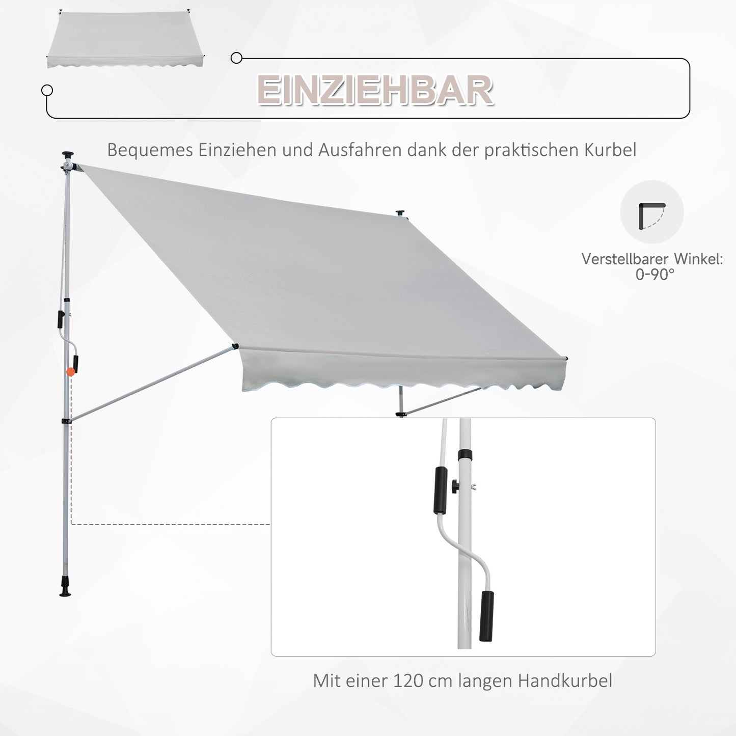Adjustable folding arm awning in aluminium, 300 x 150 cm, Beige