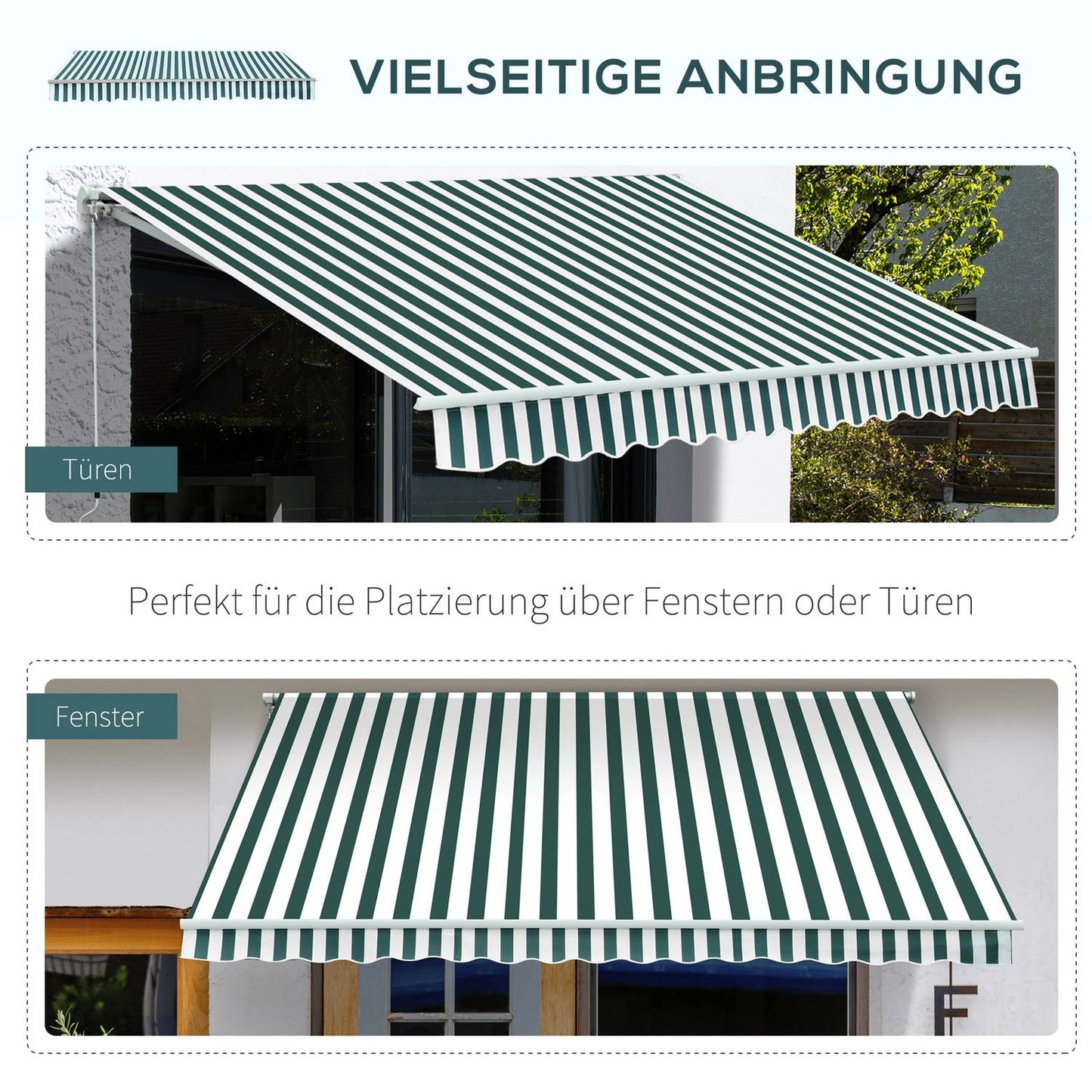 Balcony folding awning - 3x2.5M, Sun protection, Green/White