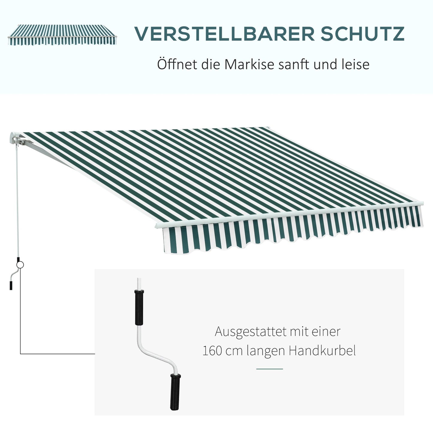 Balcony folding awning - 3x2.5M, Sun protection, Green/White