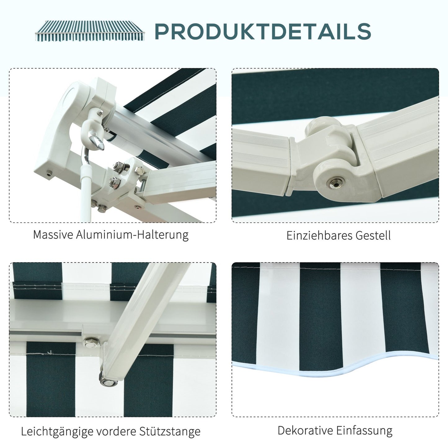 Balcony folding awning - 3x2.5M, Sun protection, Green/White