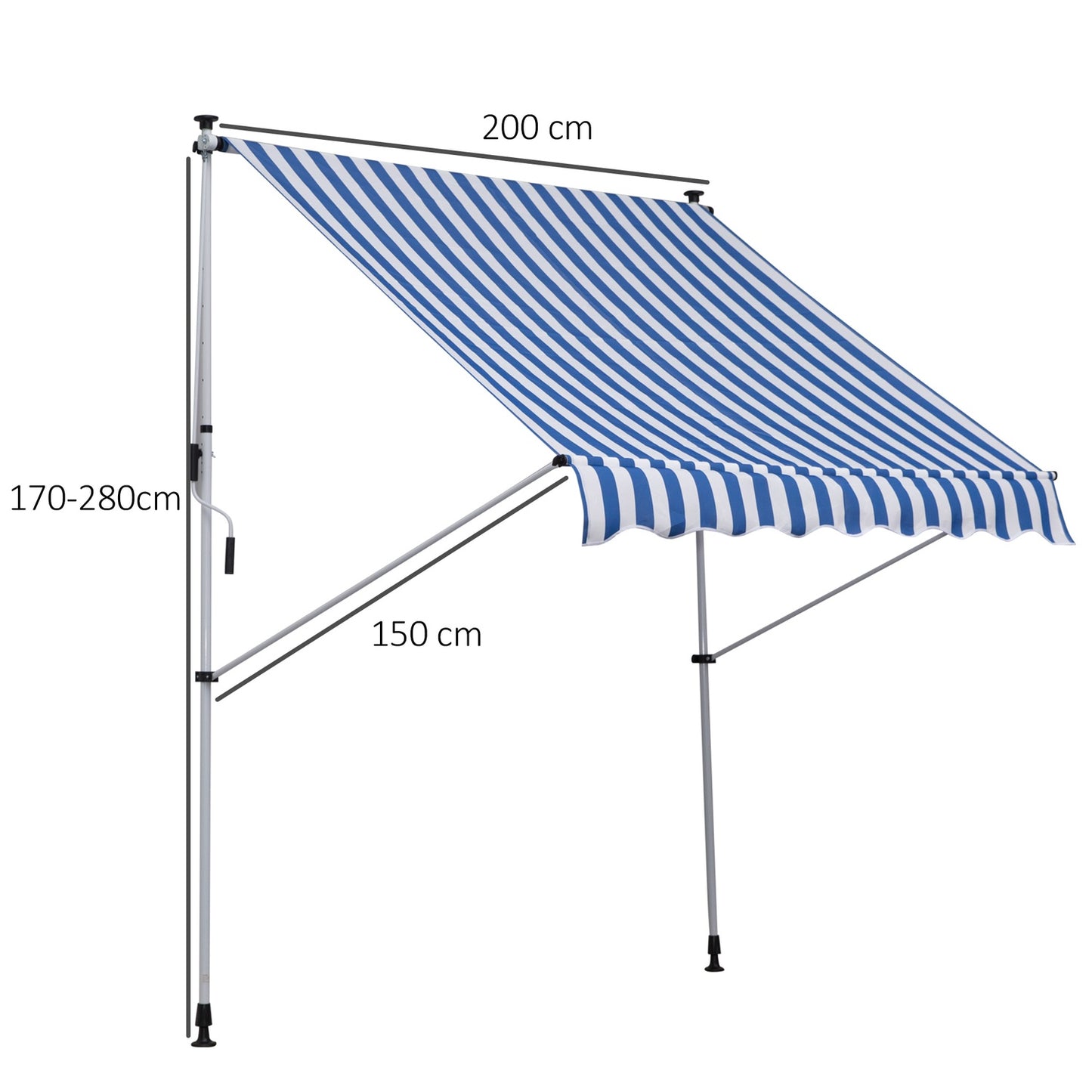 Adjustable folding arm awning, 200x150 cm, Blue/White