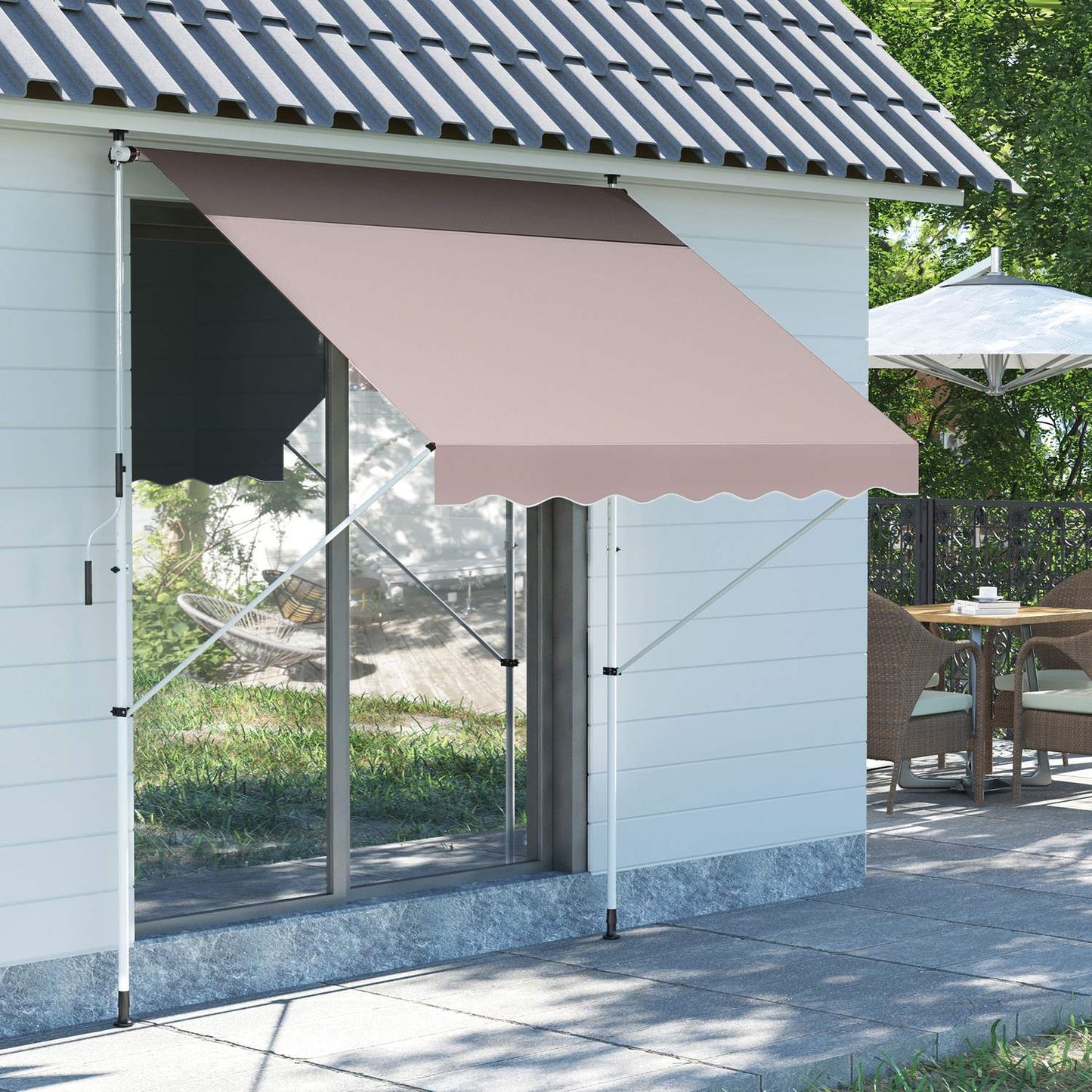 Height-adjustable folding arm awning, 200x150cm, cream