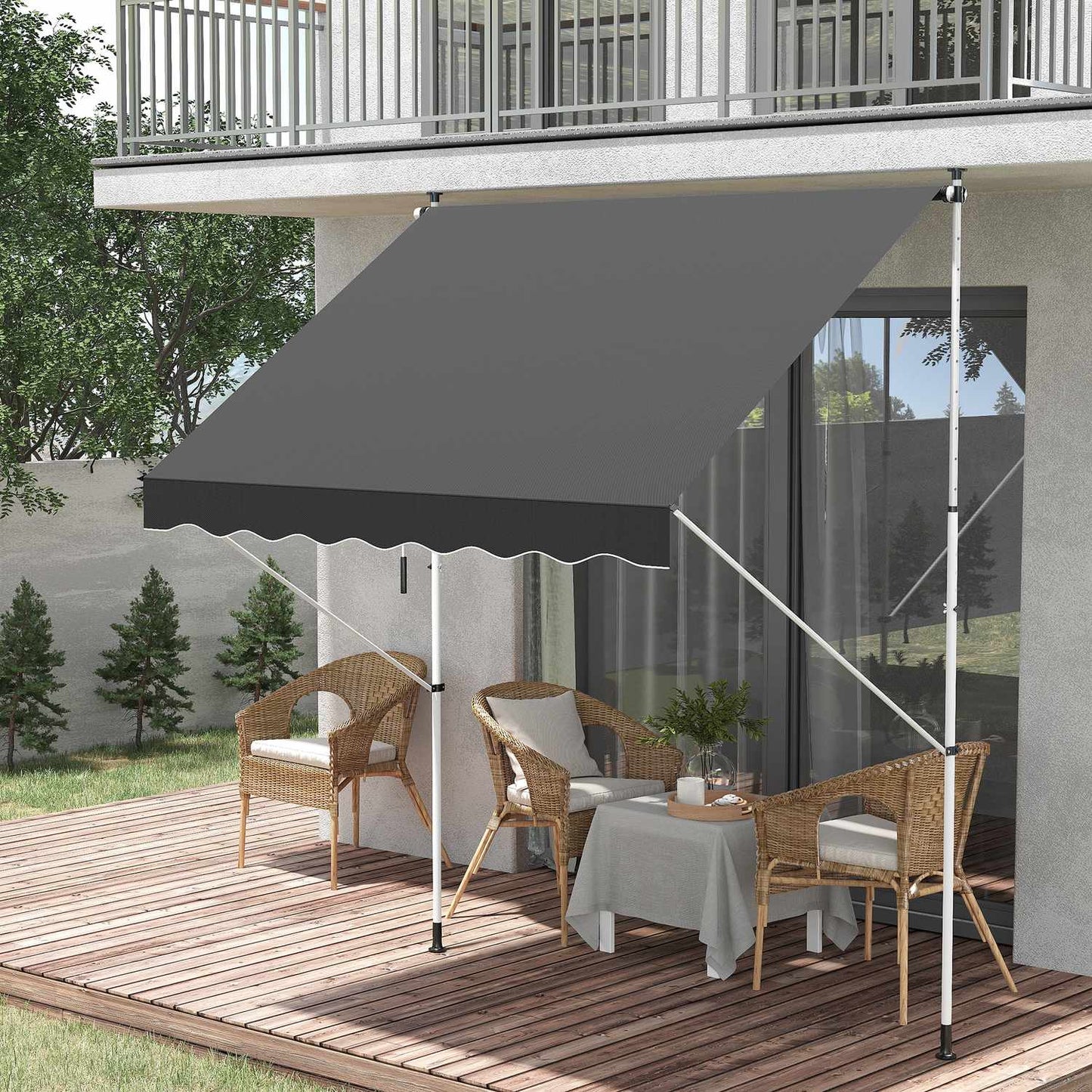 Folding arm awning, Height adjustable, Grey, 200x150 cm