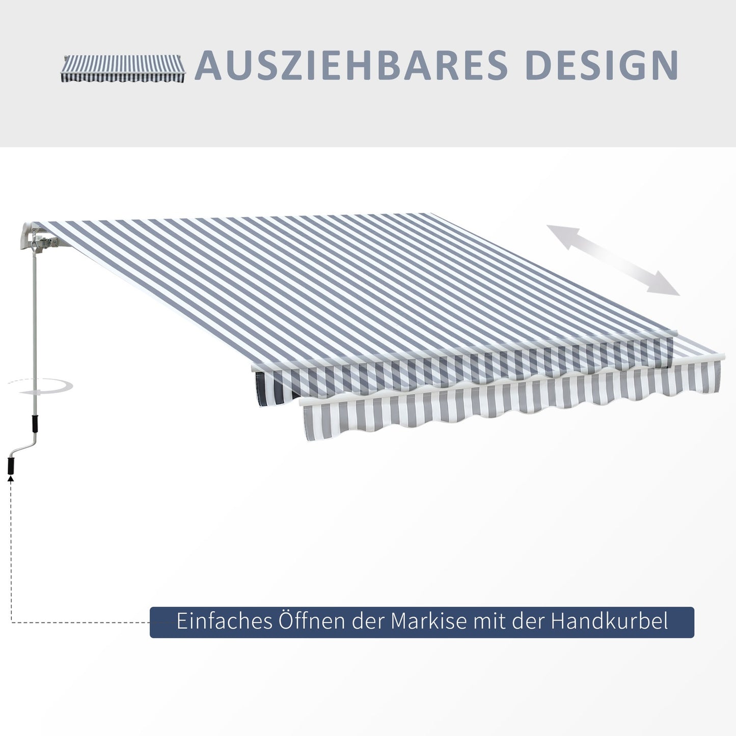 Balcony folding awning, Grey/White, 2.95 x 2.45 M