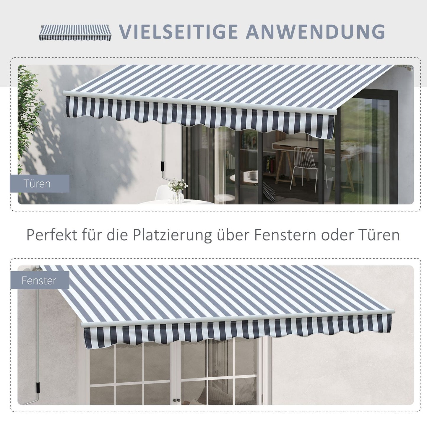 Balcony folding awning, Grey/White, 2.95 x 2.45 M