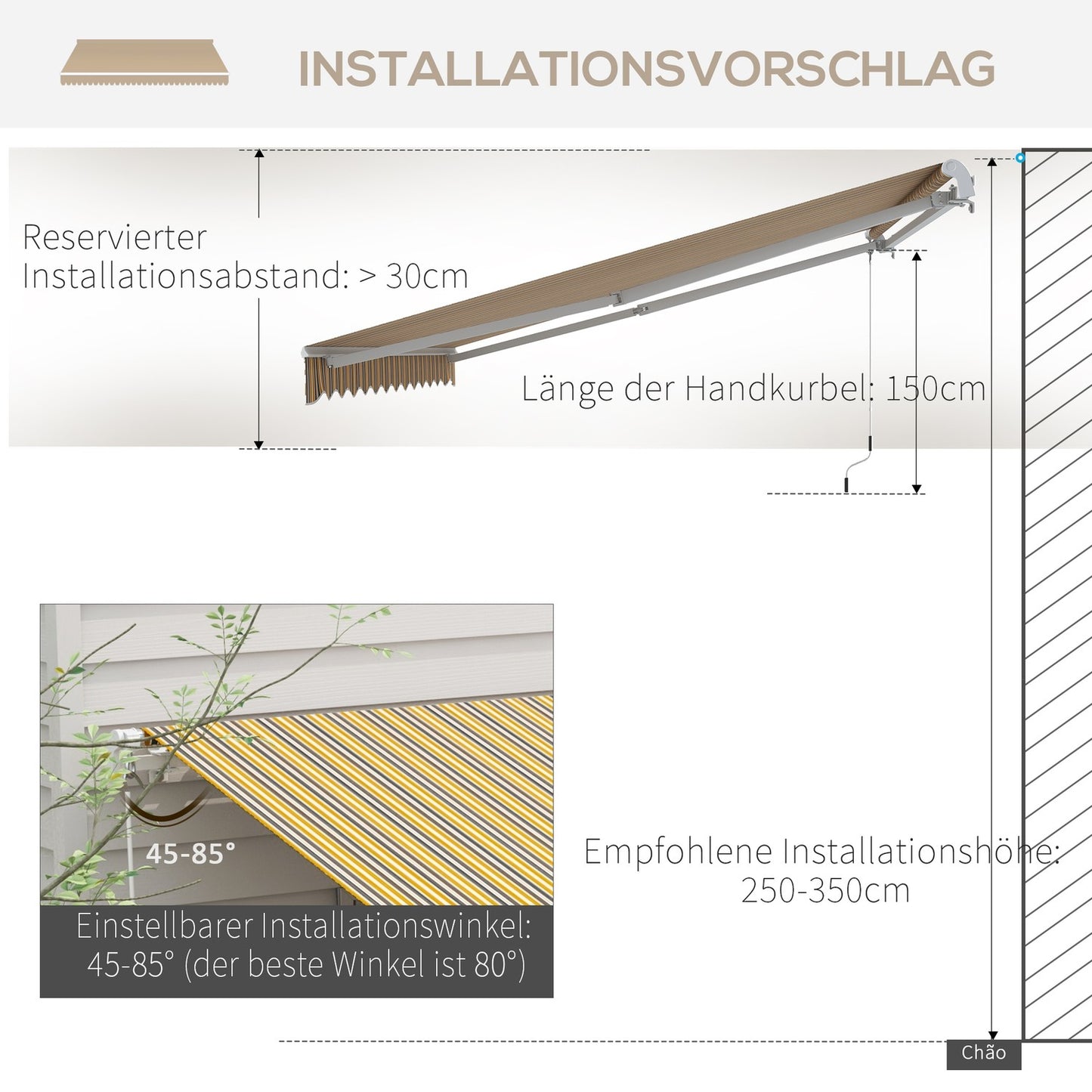 Outdoor folding awning, Sun protection, 3.5x2.5m, Yellow/Grey