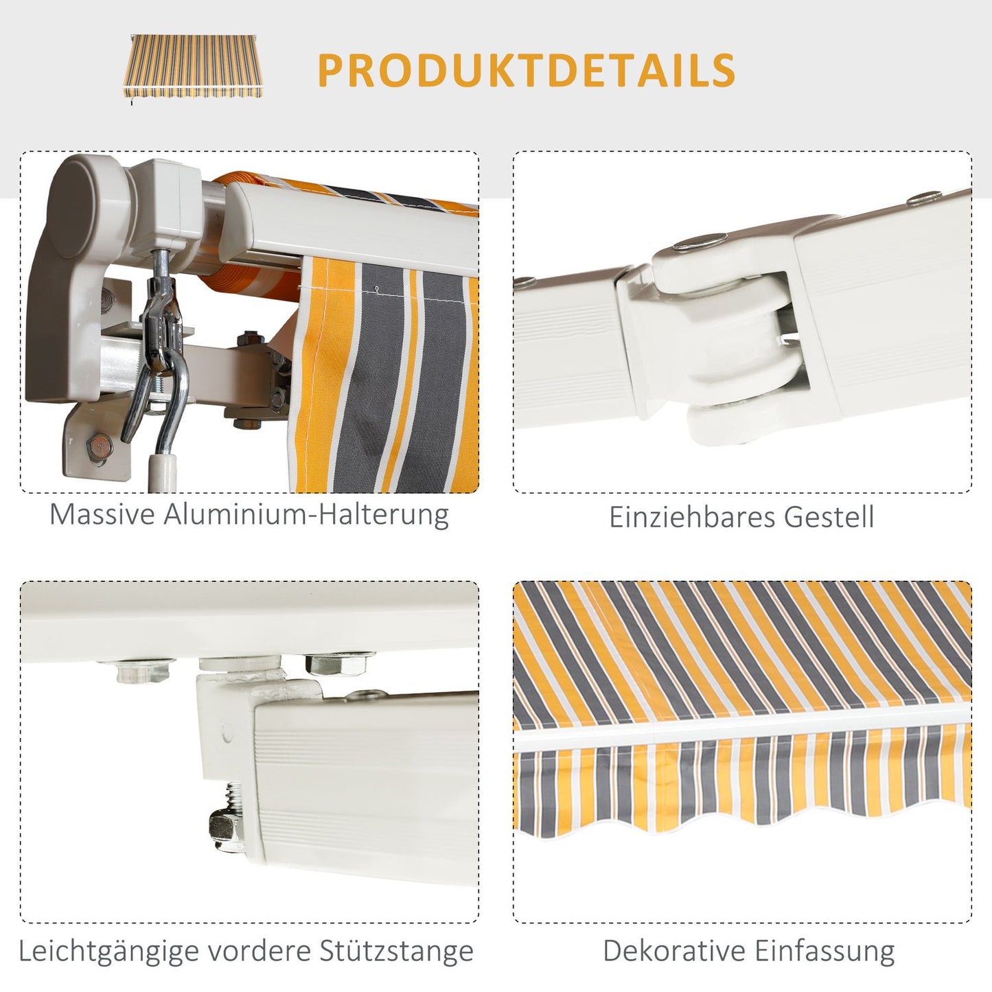 Balcony Folding awning, Hand crank, 3x2.5m, Yellow/Grey