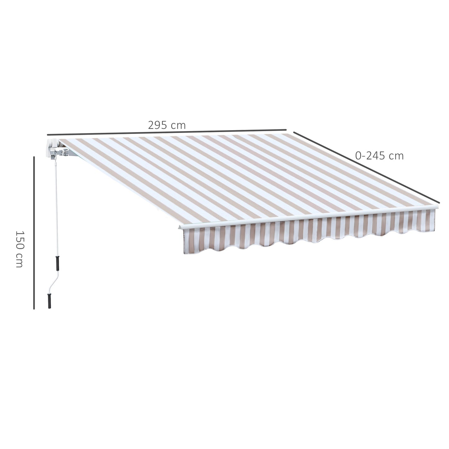Retractable awning with hand crank, 3x2.5m, sun protection