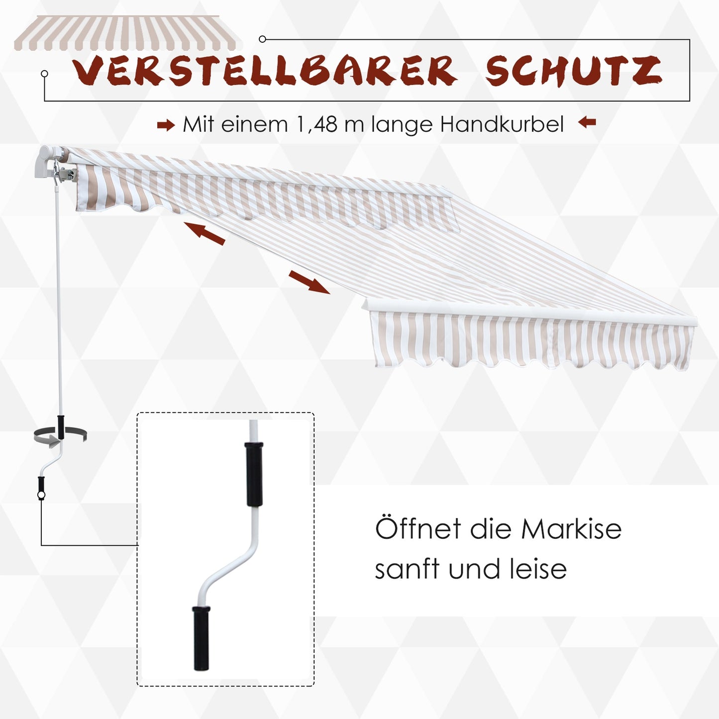 Retractable awning with hand crank, 3x2.5m, sun protection