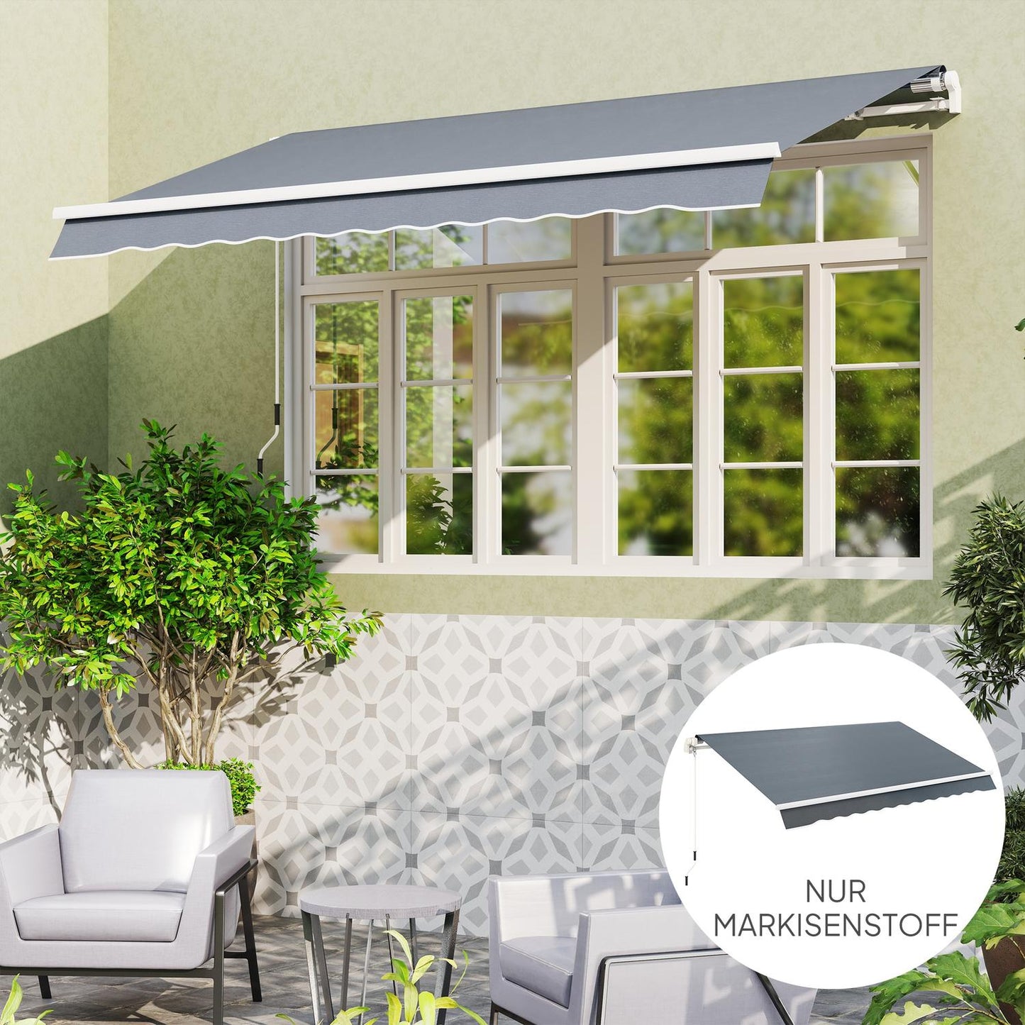 Awning fabric, Grey, Water-repellent, 4x3m Sun protection