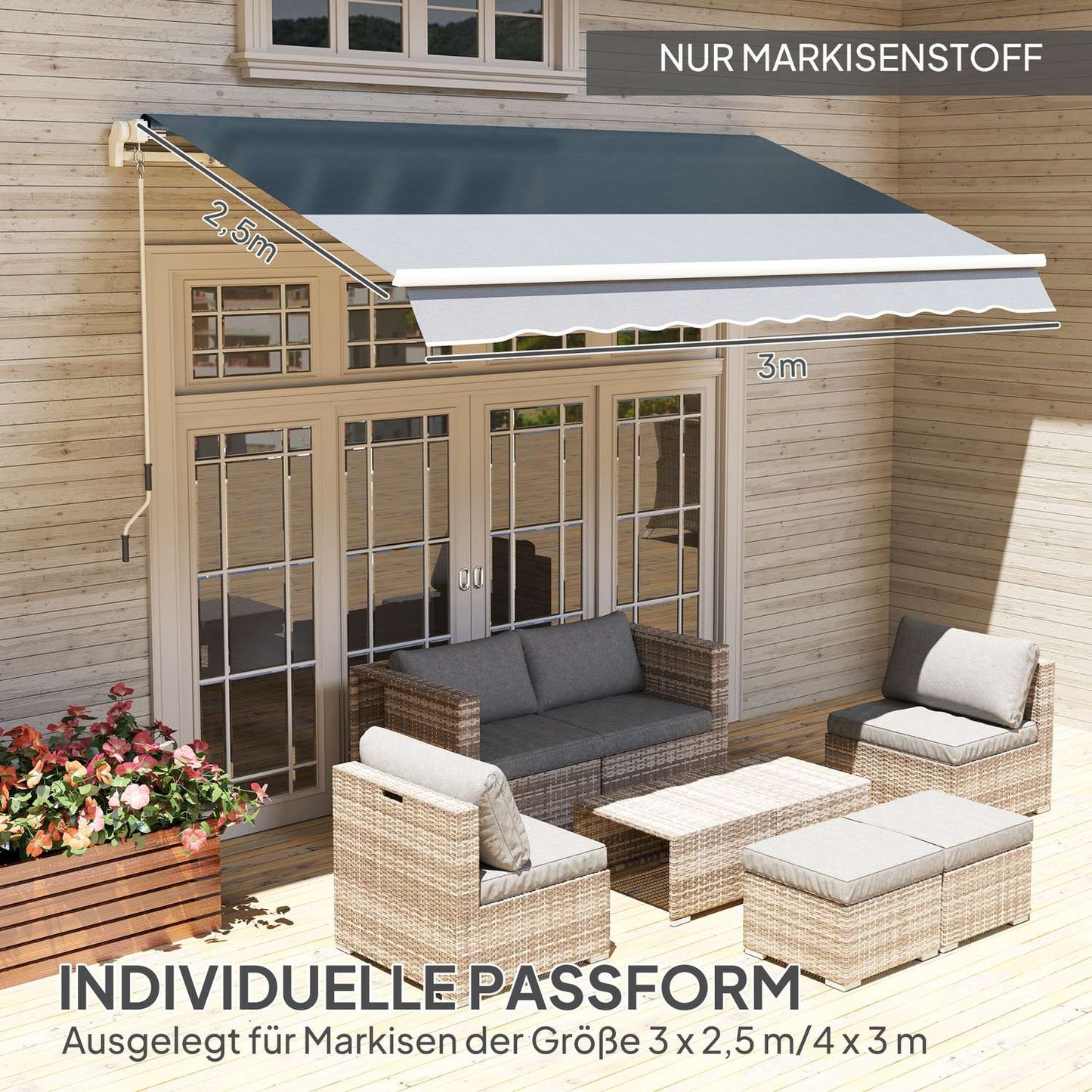 Awning fabric, Grey, Water-repellent, 4x3m Sun protection