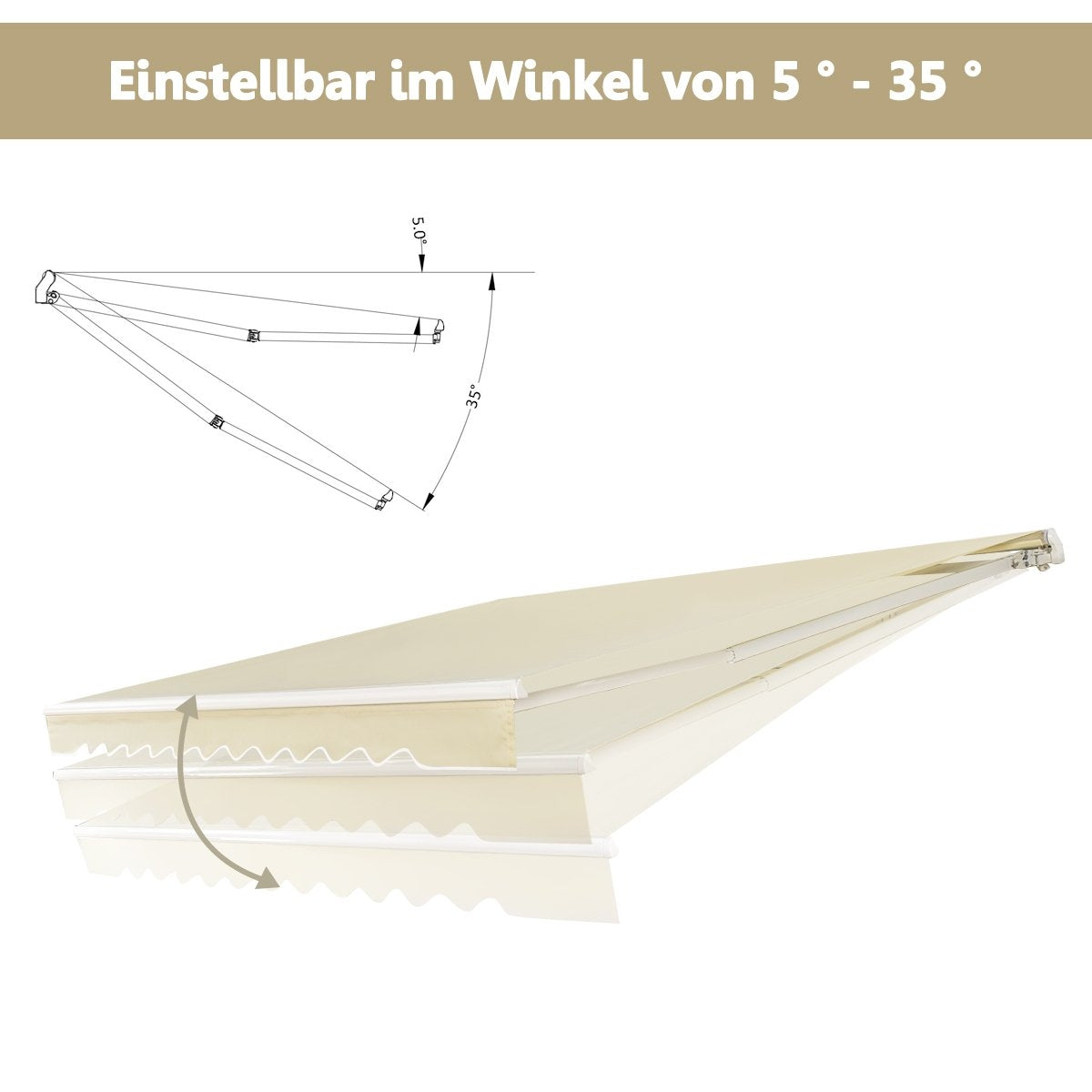 Awning with crank retractable awning aluminum patio sun protection 3 x 2.5 m beige