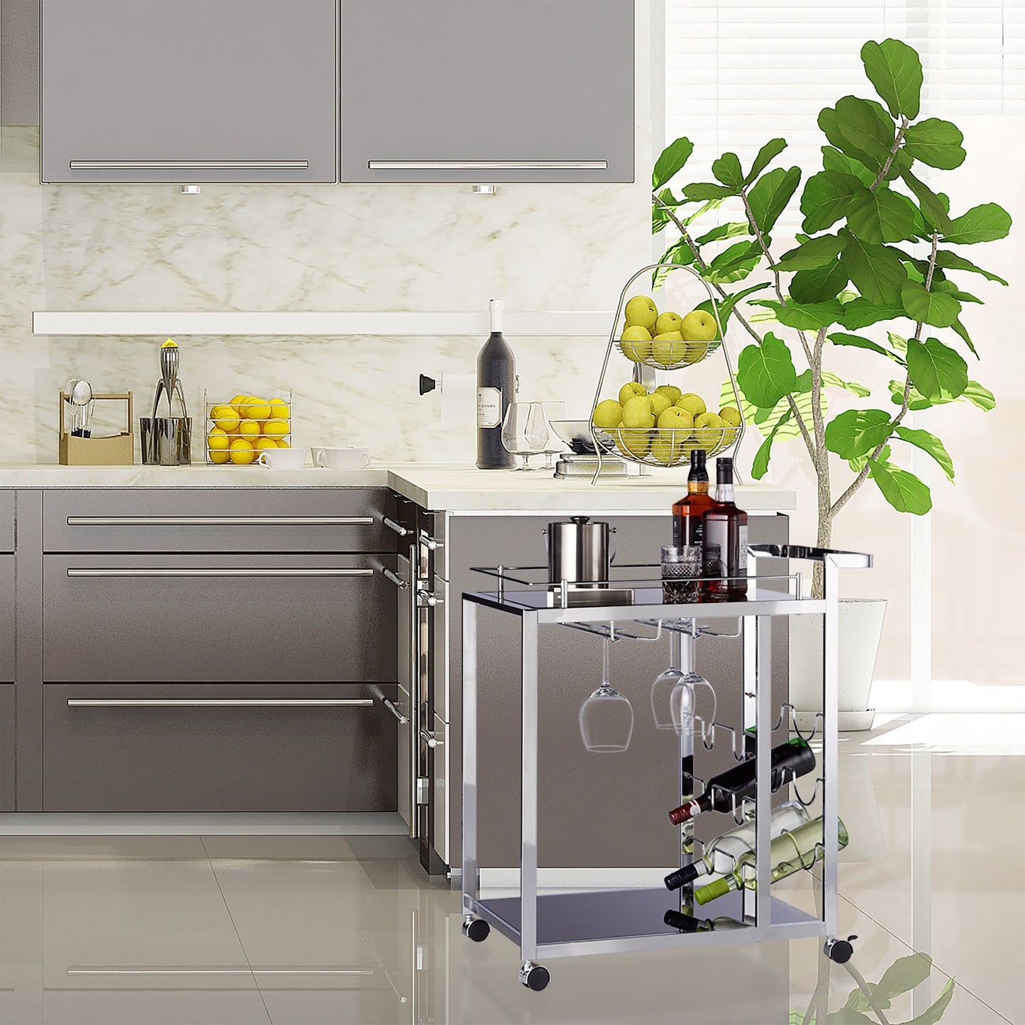 BARON serving trolley in glass