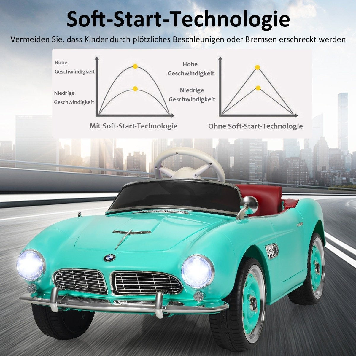 BMW children's electric car with remote control & headlights & music & horn electric vehicle green