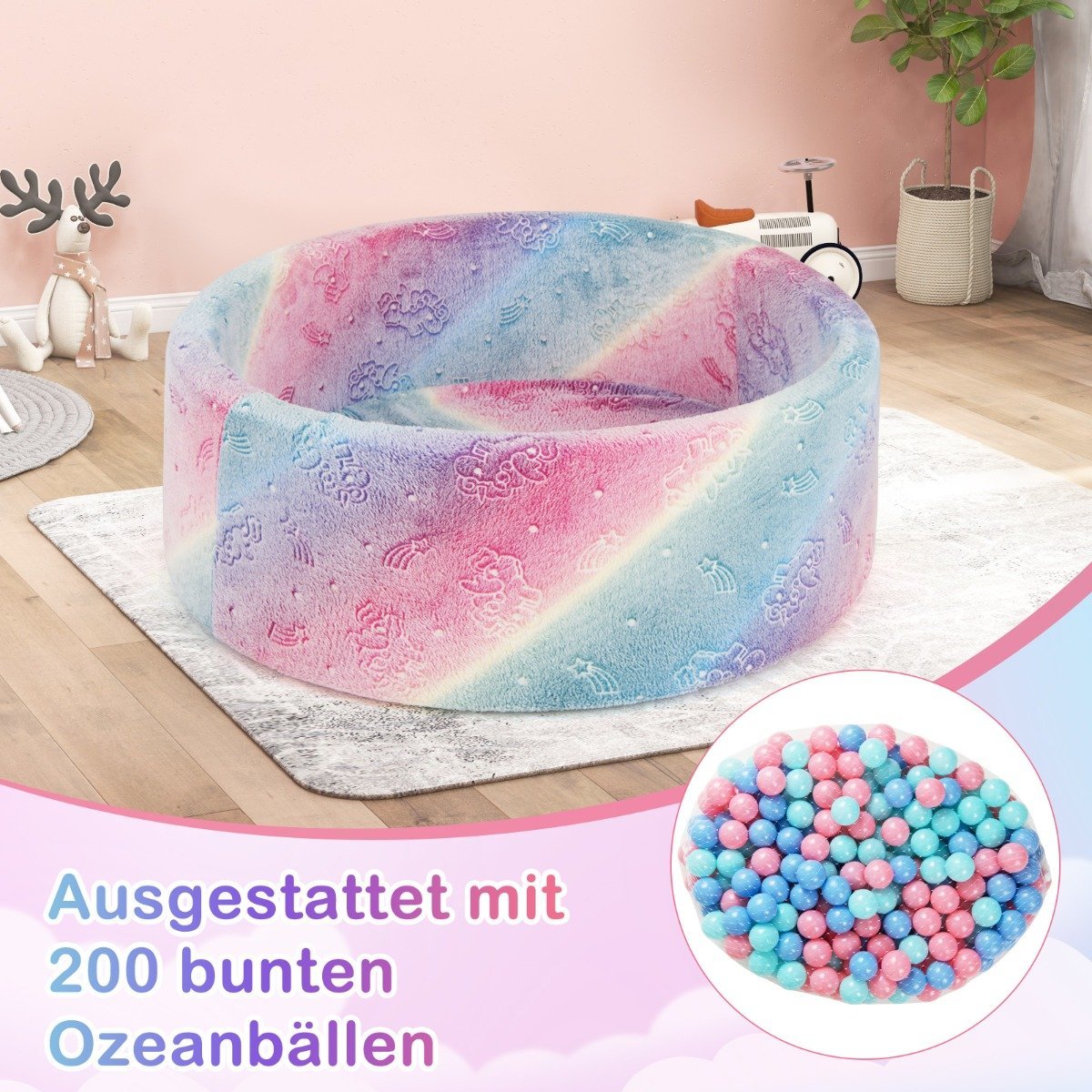 Baby Ball Pit with Removable Cover, 200 Balls, Glow-in-Dark