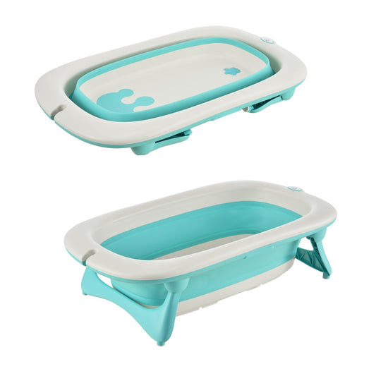 Ergonomic foldable baby bathtub, green plastic, 84.5 cm