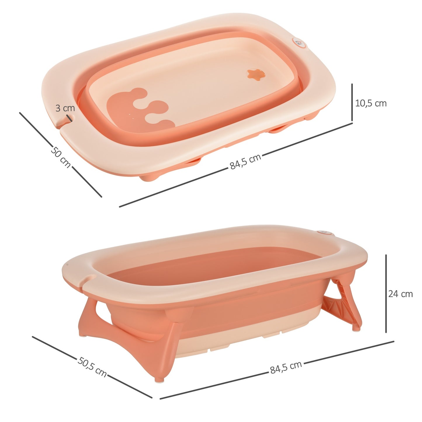 Ergonomic foldable baby bathtub, pink plastic, 84.5 cm