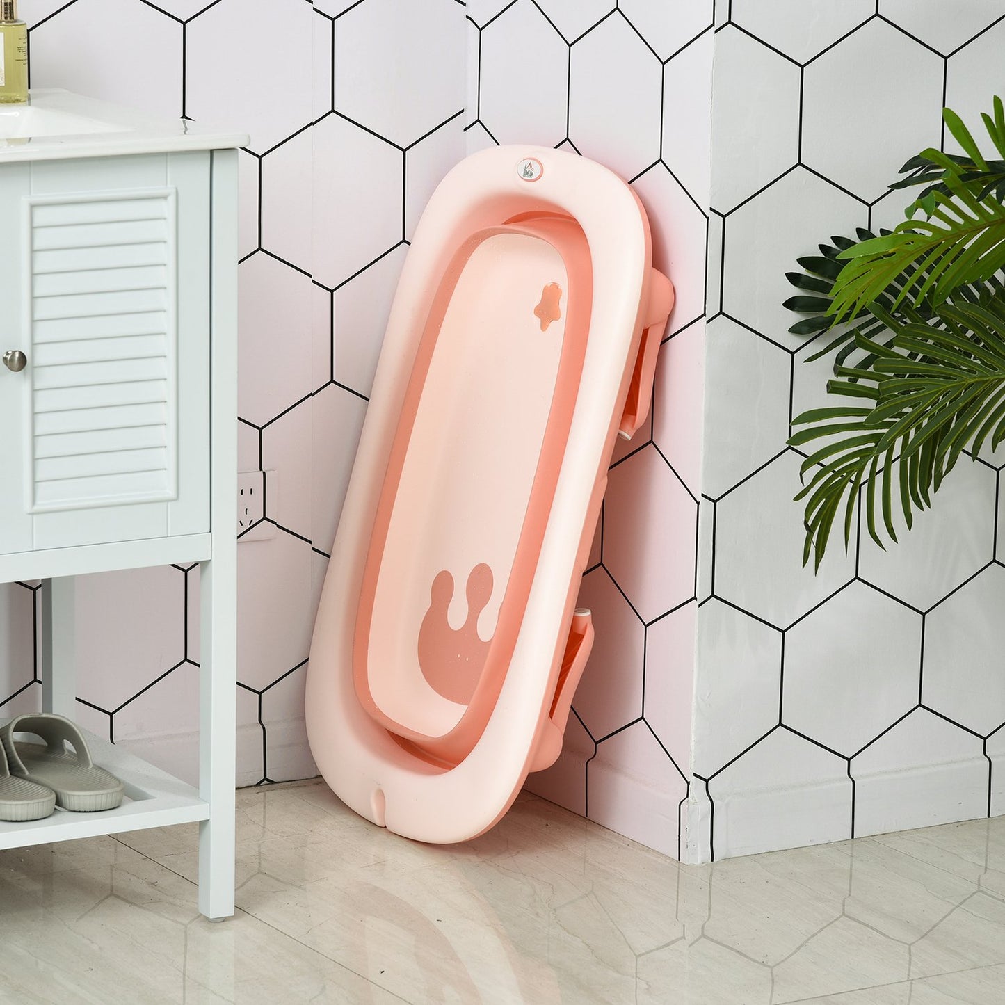 Ergonomic foldable baby bathtub, pink plastic, 84.5 cm