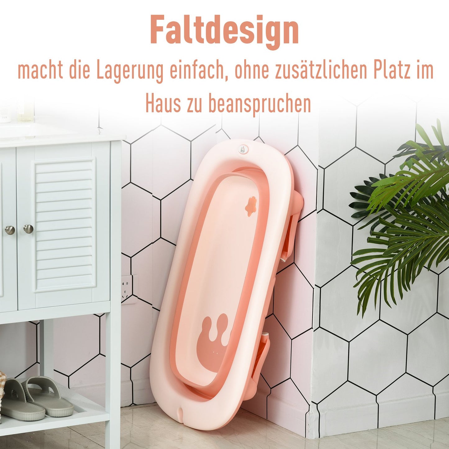 Ergonomic foldable baby bathtub, pink plastic, 84.5 cm