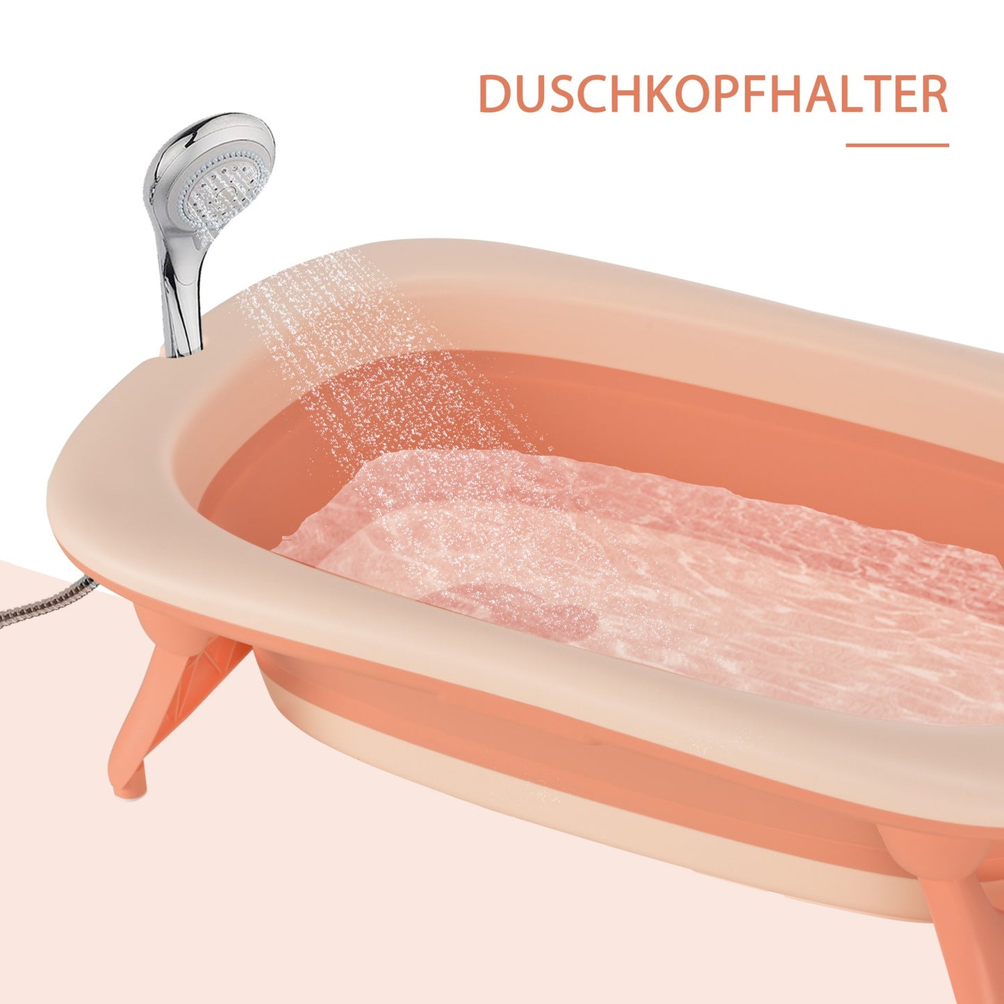 Collapsible baby bath with sink & cup, plastic, rose