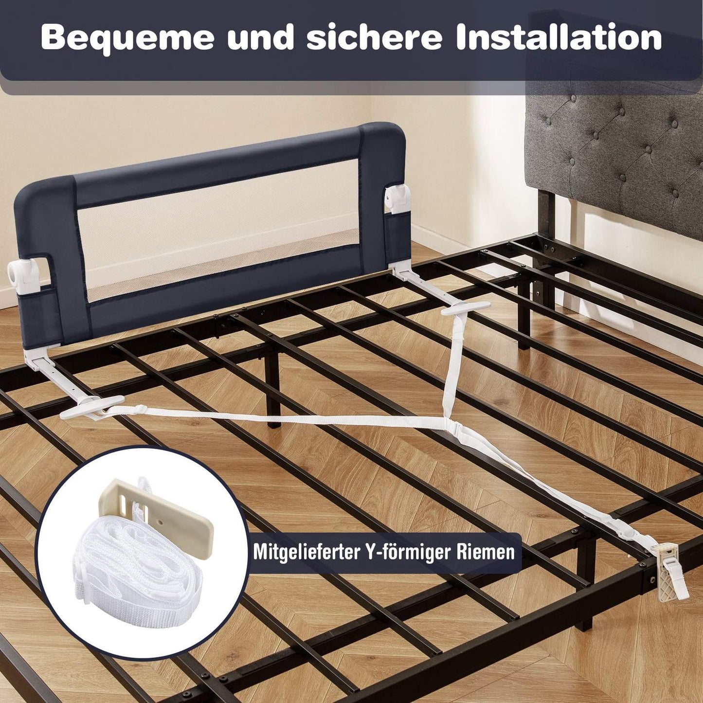 Baby Bed Rail with Foam, 105x40x42 cm, Dark Grey
