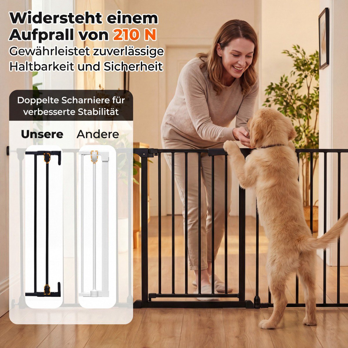 Baby Gate with Double Lock & Swing Mechanism, Black, 74.5-198 cm