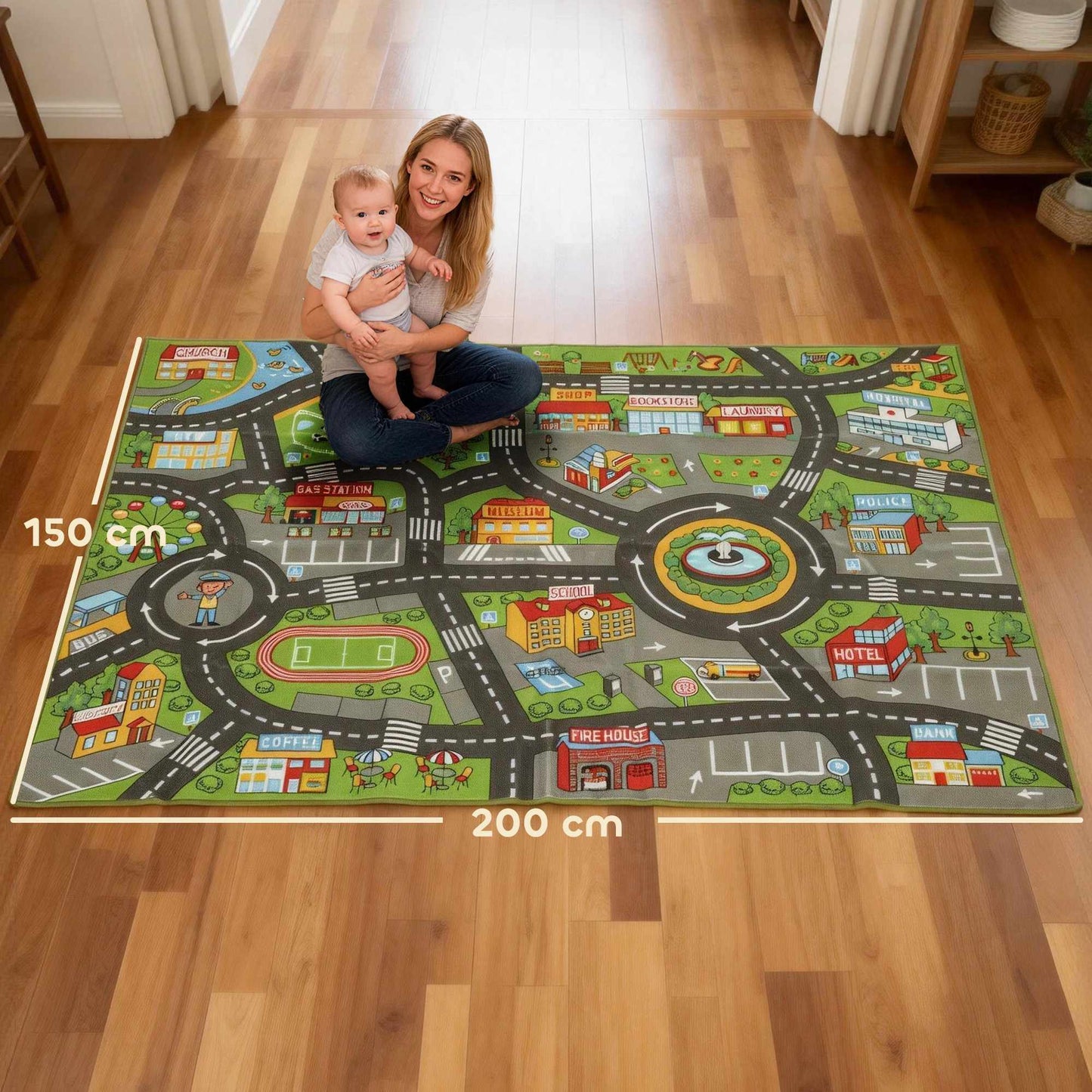 Baby Play Mat, Non-Slip, 200x150 cm, City Design