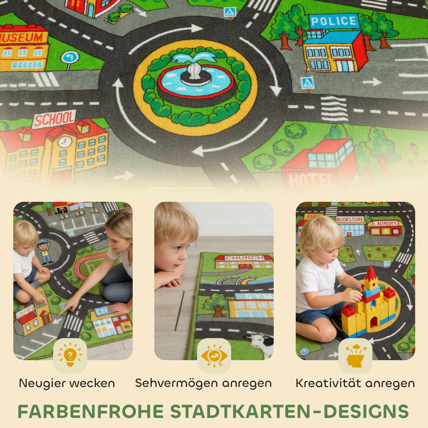 Baby Play Mat, Non-Slip, 200x150 cm, City Design