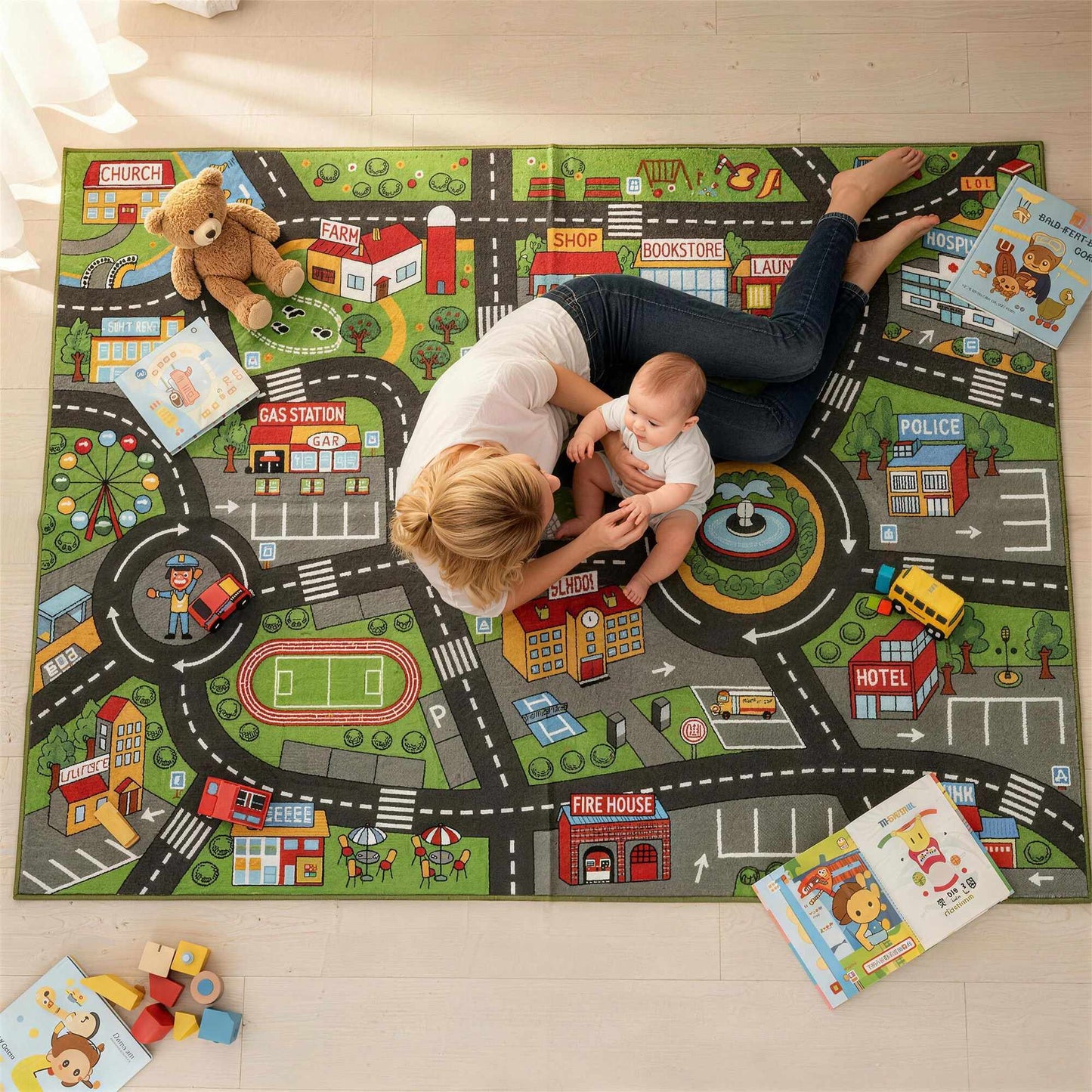 Baby Play Mat, Non-Slip, 200x150 cm, City Design