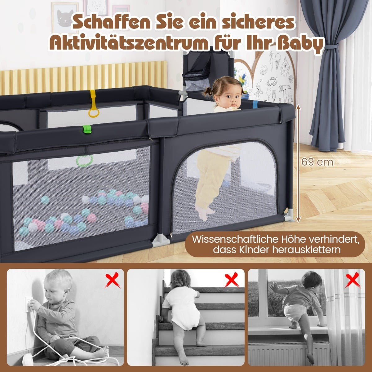 Baby Playpen 188x157 cm with Basketball Hoop & Goal