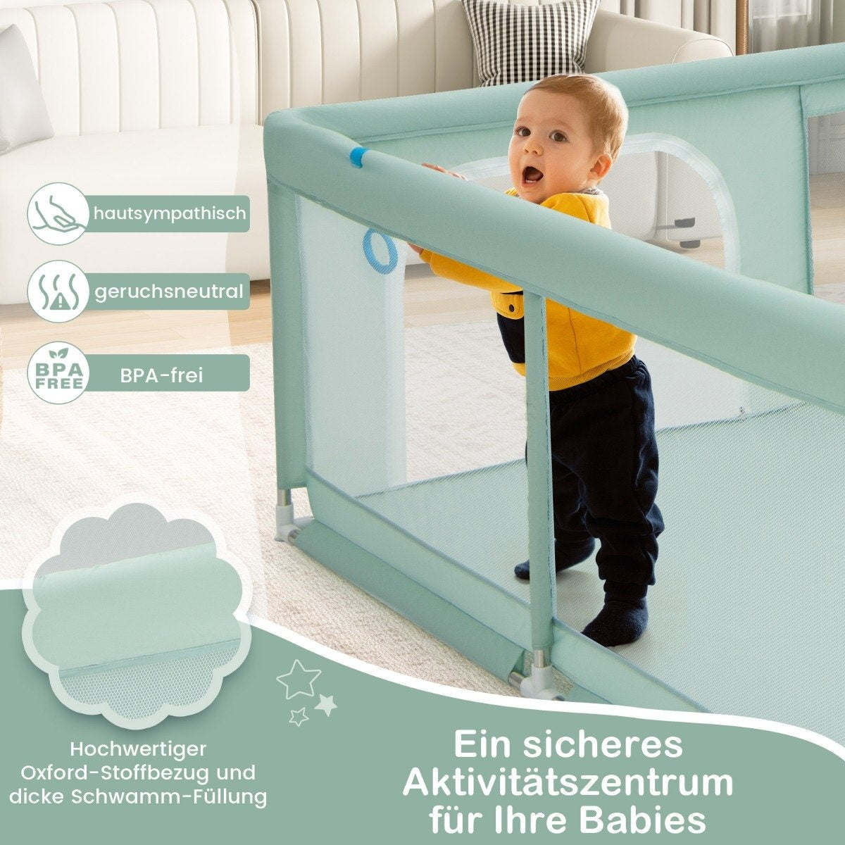 Baby Playpen 200x180 cm with Balls, Handles & Door