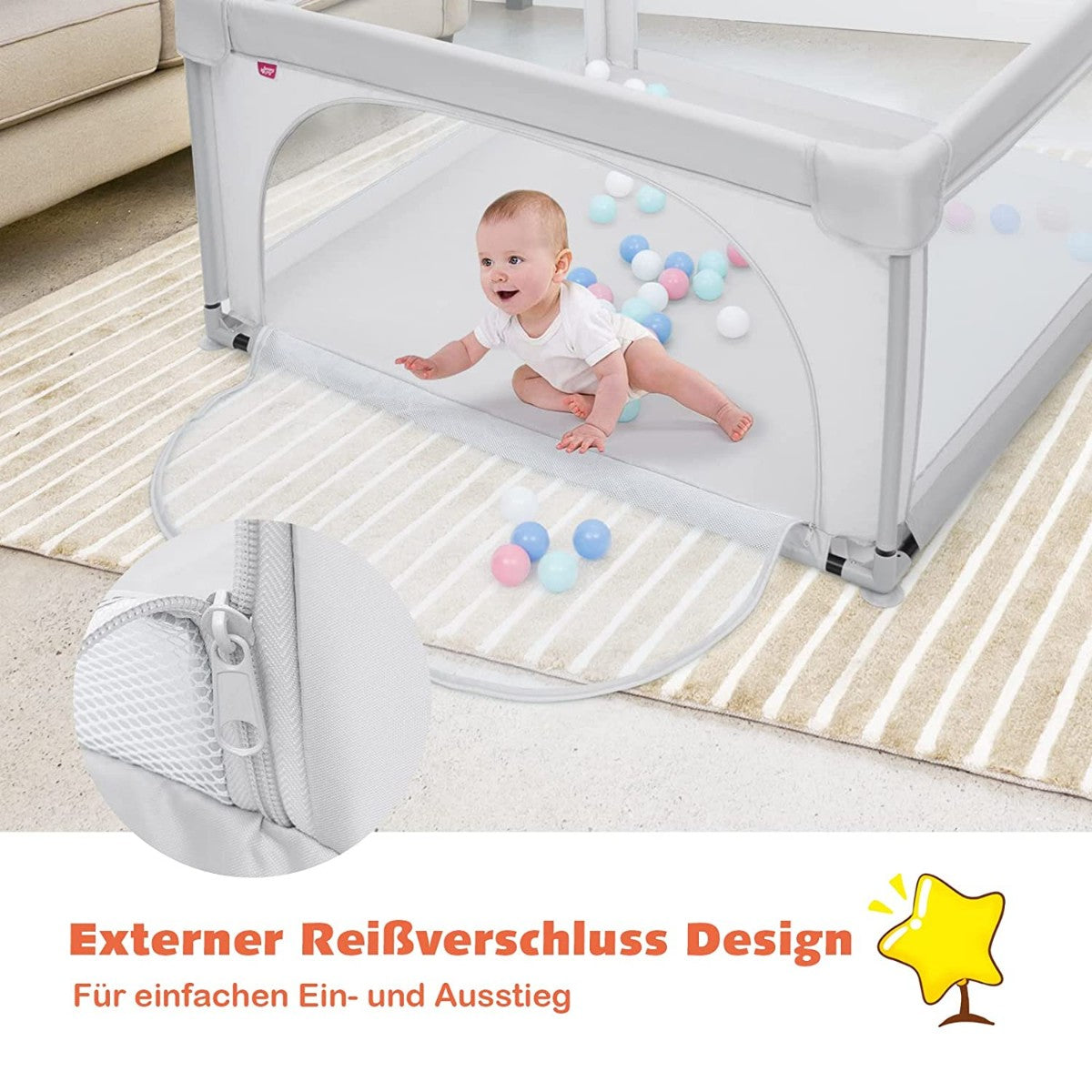 Baby Playpen Portable Playpen with Safety Gates 120 x 120 x 68 cm Gray