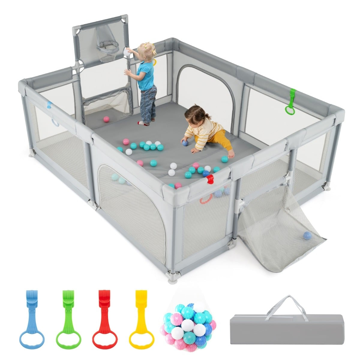 Baby Playpen with Basketball Hoop & Soccer Goal, 188x157 cm