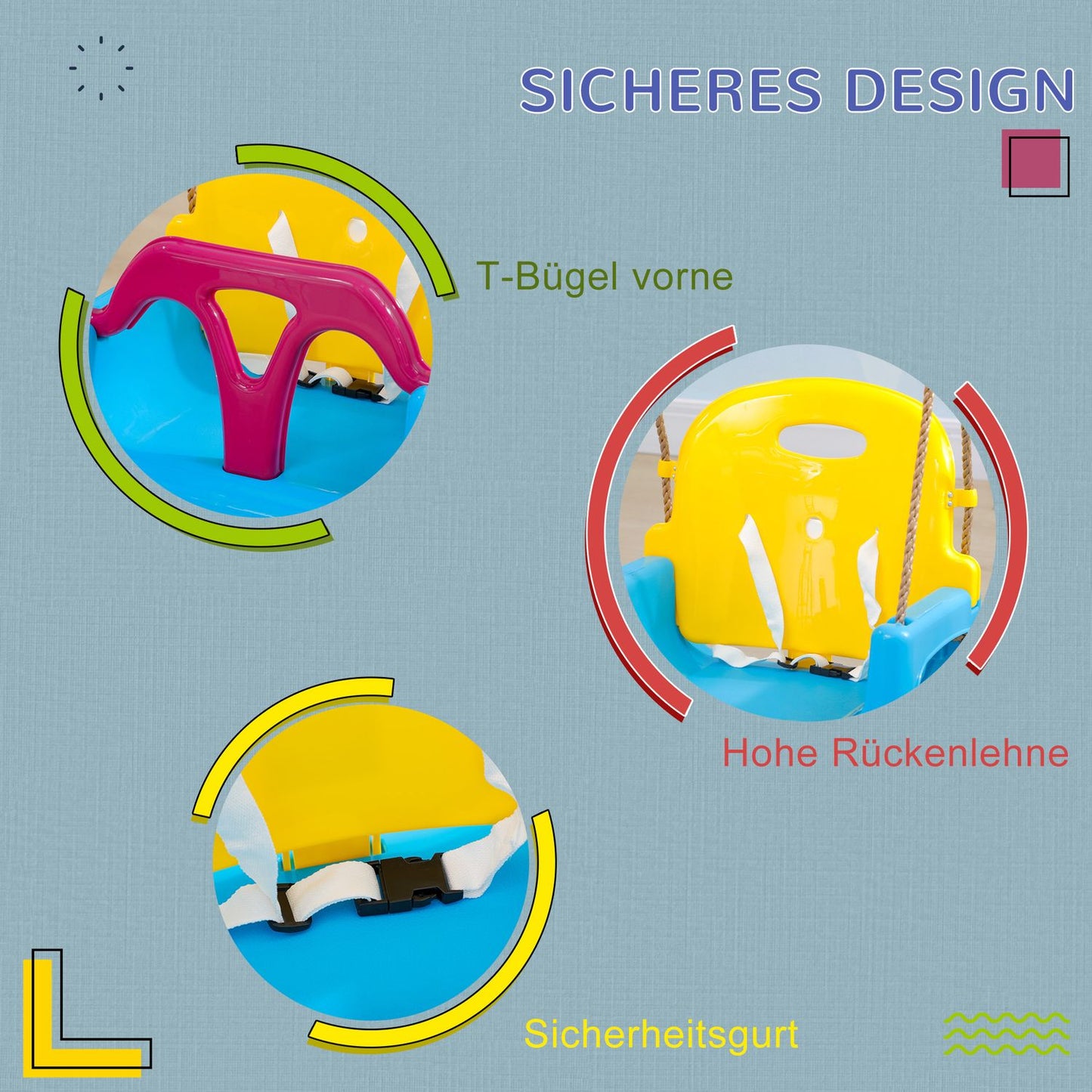 Baby rocking chair with adjustable rope for children, 9 months+