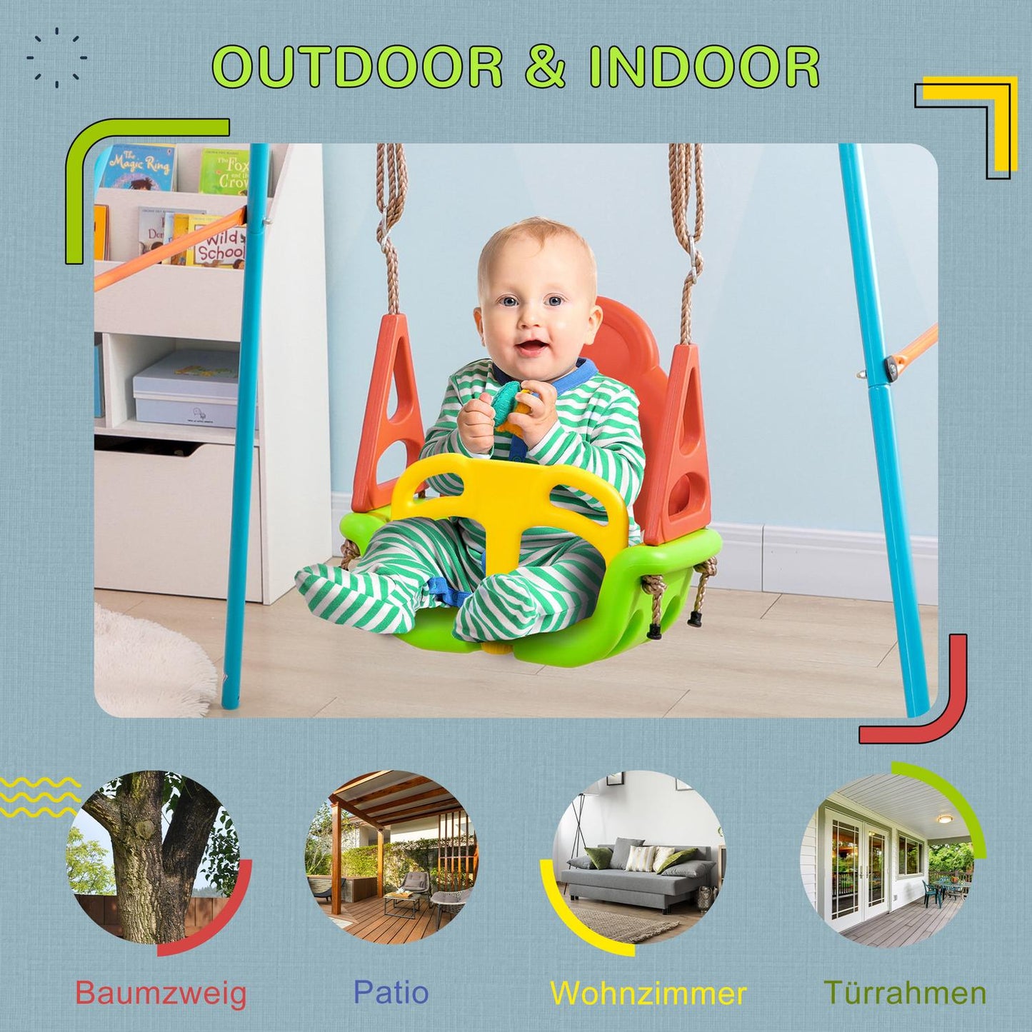 Adjustable Outdoor Toddler Swing, 9M+, 70kg Capacity, Green
