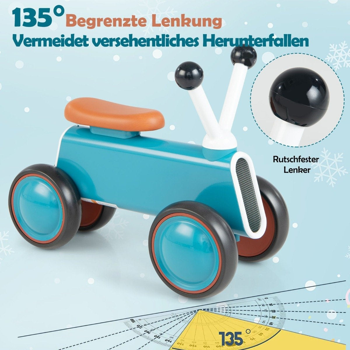 Baby balance bike for children, safe ride toy, walking aid, 48 x 24.5 x 37 cm, blue
