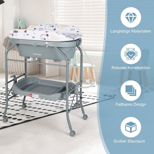 Baby changing table with bathtub Portable changing table with PVC cover Gray