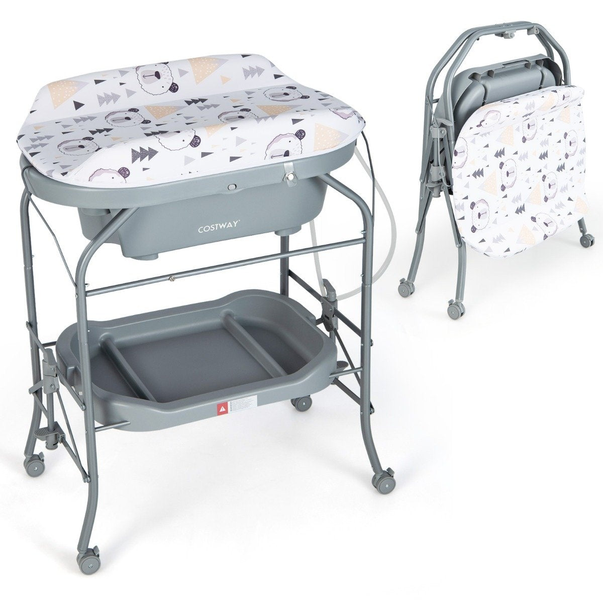 Baby changing table with bathtub Portable changing table with PVC cover Gray