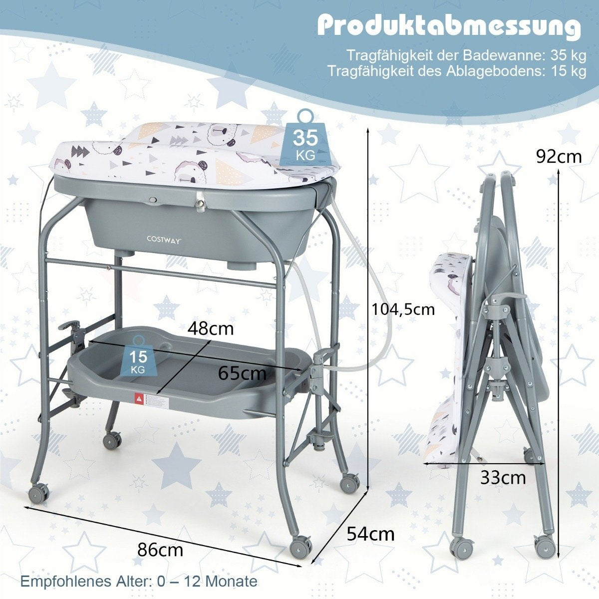 Baby changing table with bathtub Portable changing table with PVC cover Gray