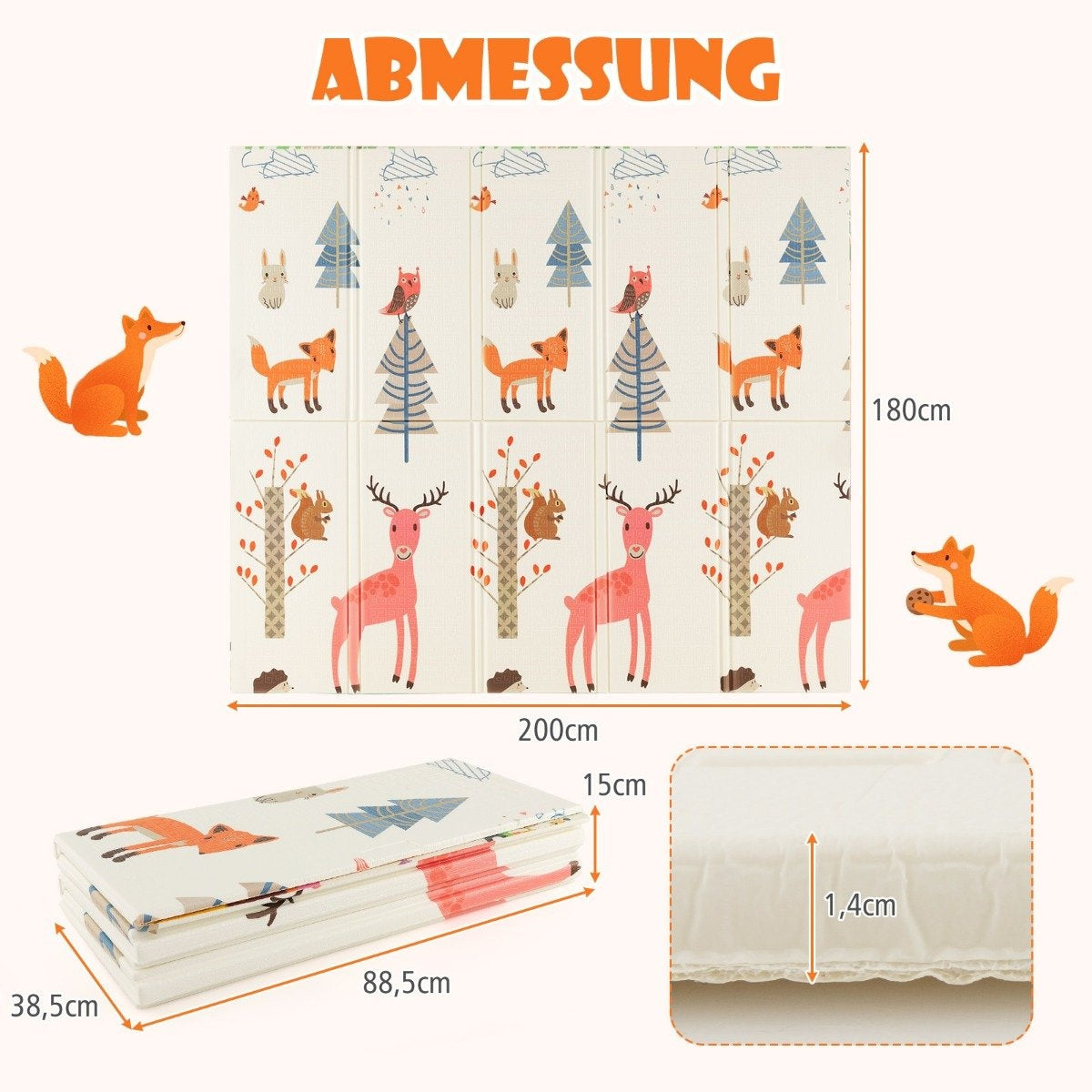 Baby play mat foldable baby mat double-sided crawling mat made of XPE material giraffe deer