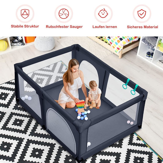 Baby playpen with 50 play balls playpen with net and zipper 120 x 190 cm dark gray