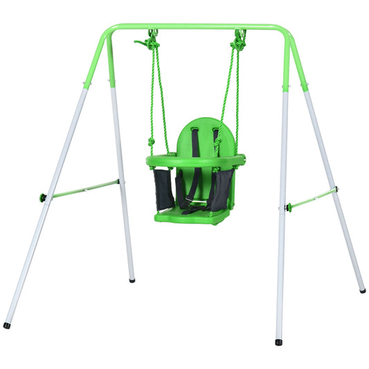 Garden swing for toddlers with safety bar and belt, green, 6-36 months