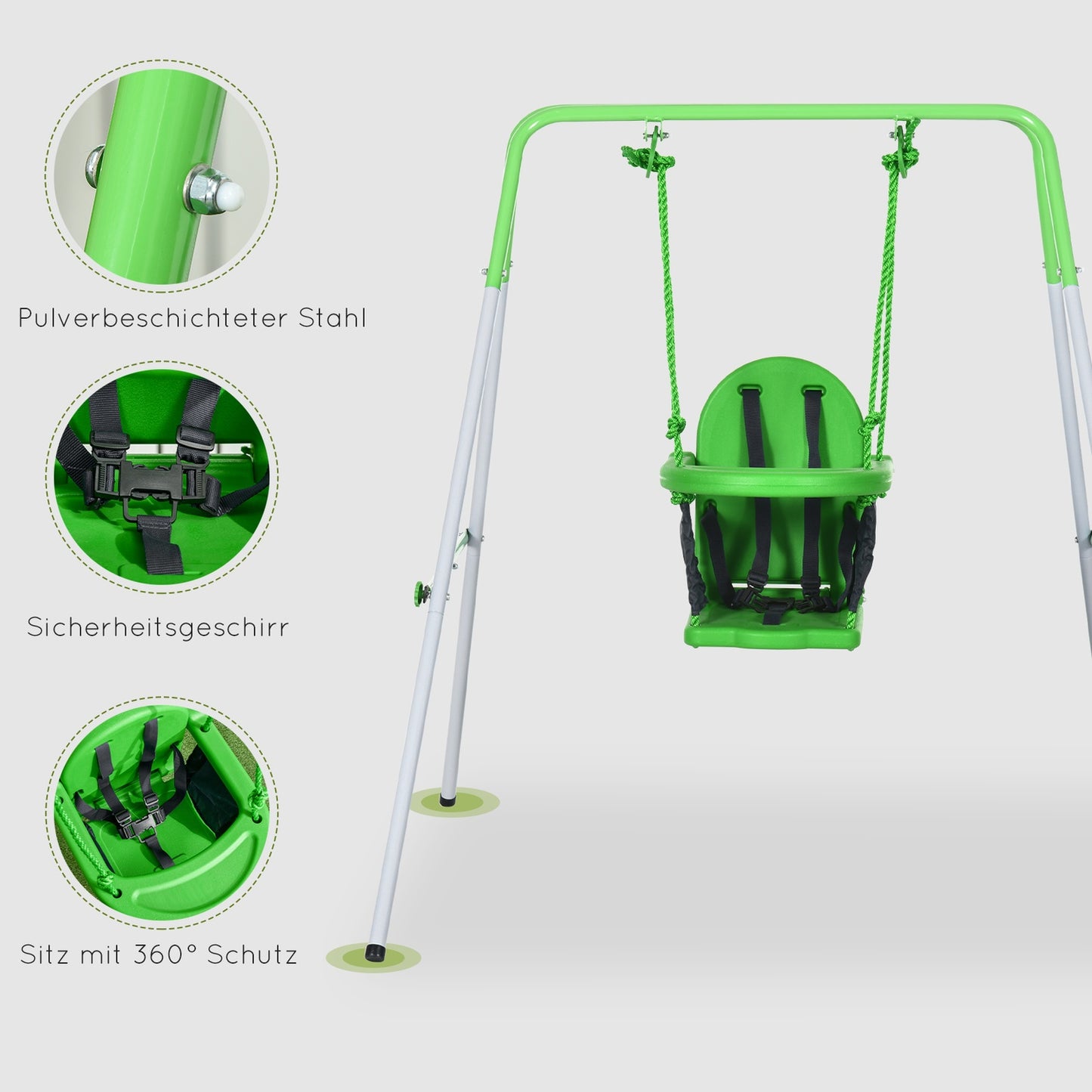Garden swing for toddlers with safety bar and belt, green, 6-36 months