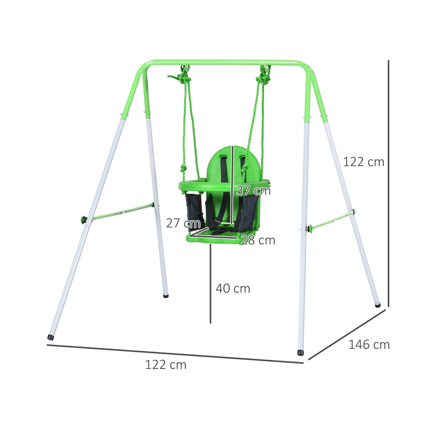 Garden swing for toddlers with safety bar and belt, green, 6-36 months