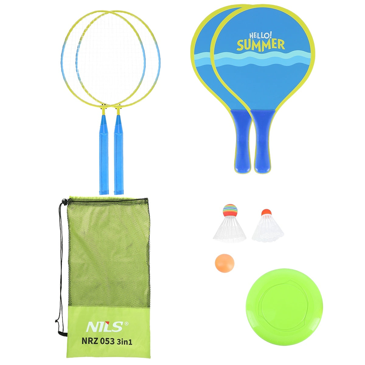 Badminton & Beach Set: 2 Racquets, Shuttlecocks, Frisbee