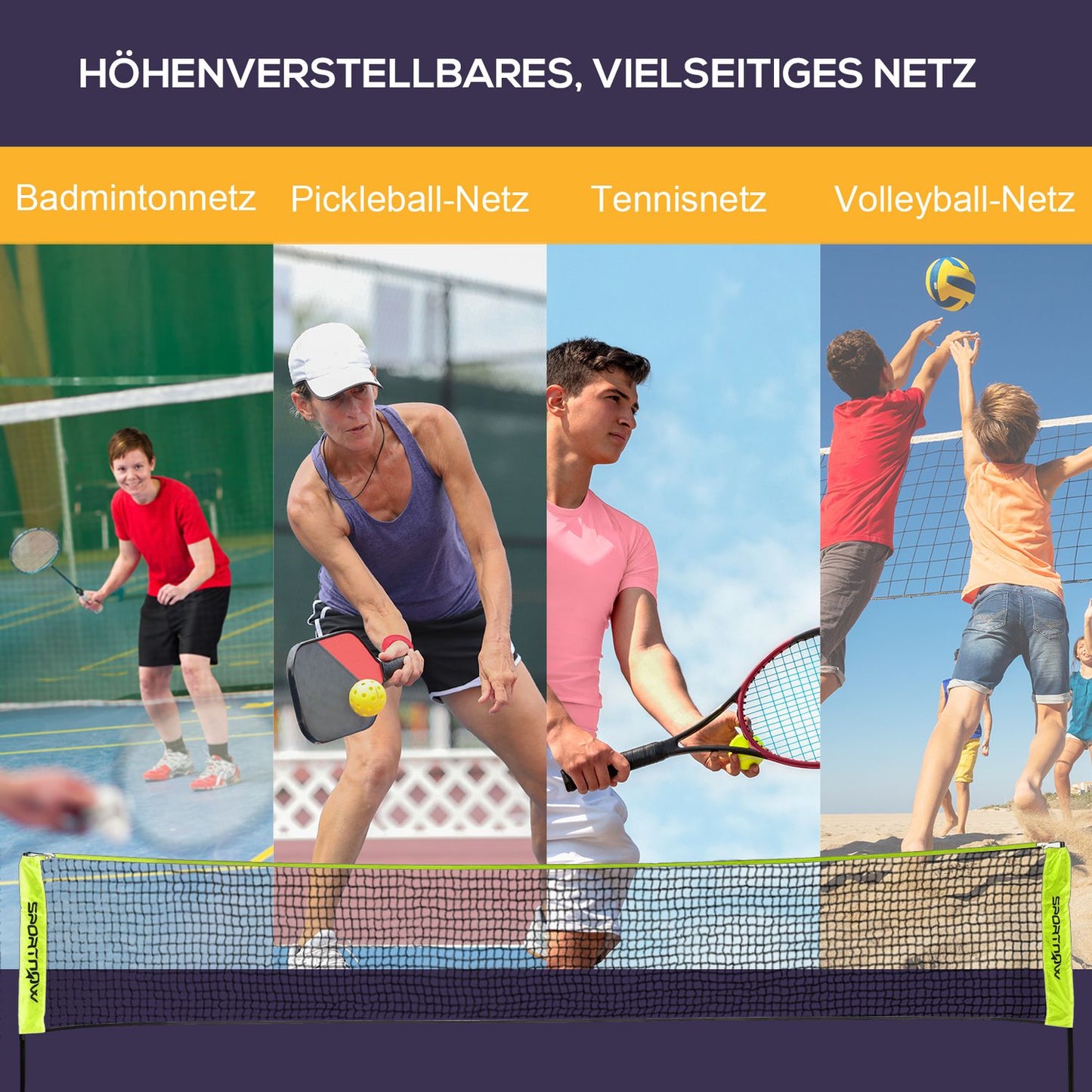 Adjustable badminton and tennis net set, indoor/outdoor use