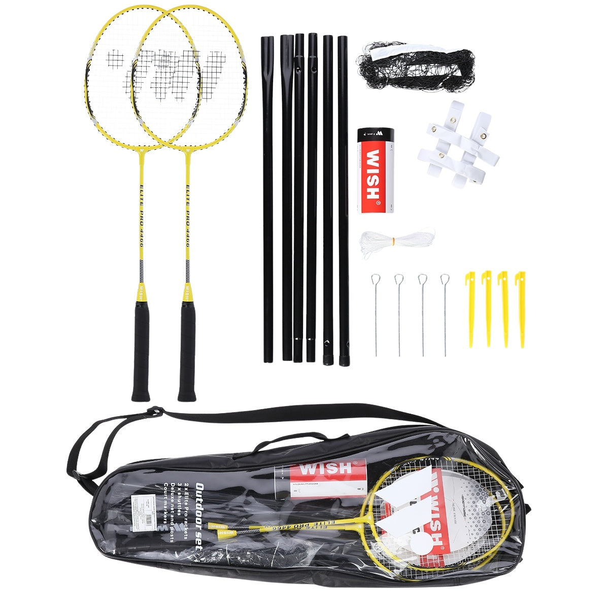 Badminton Racket Set, 2 Rackets, 3 Shuttlecocks, Net