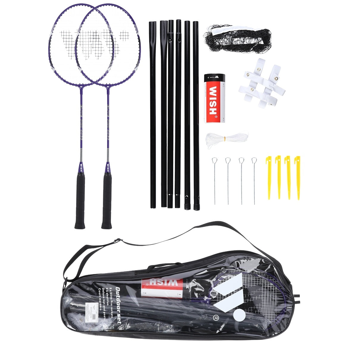 Badminton Racket Set, 2 Rackets, 3 Shuttlecocks, Net
