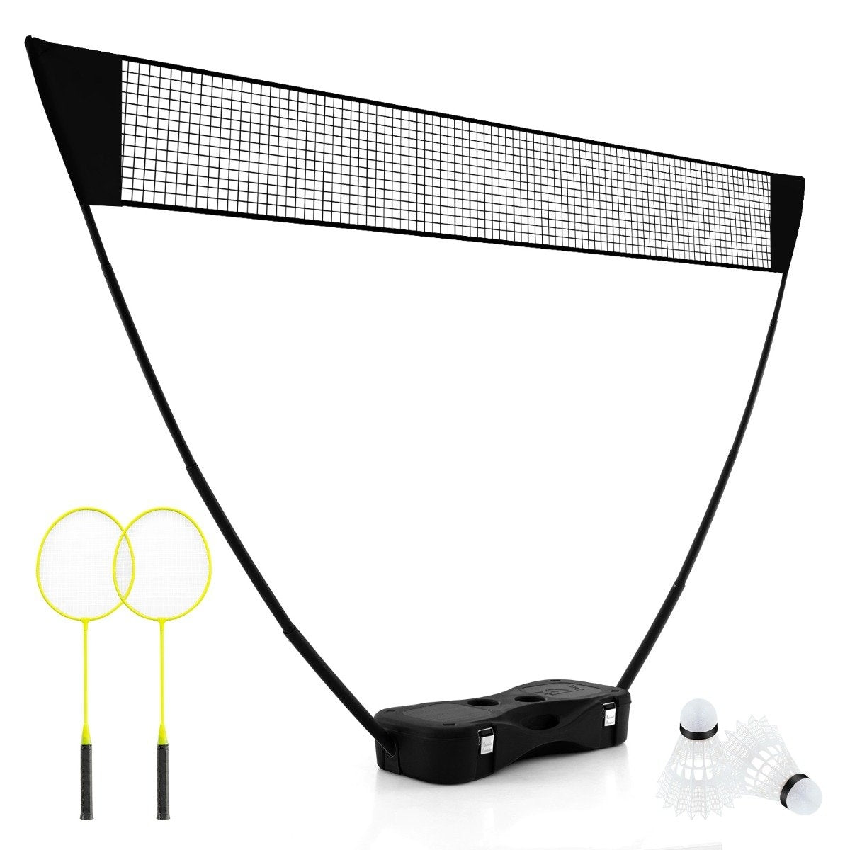 Badminton net stand portable shuttlecock game with rackets complete badminton set black