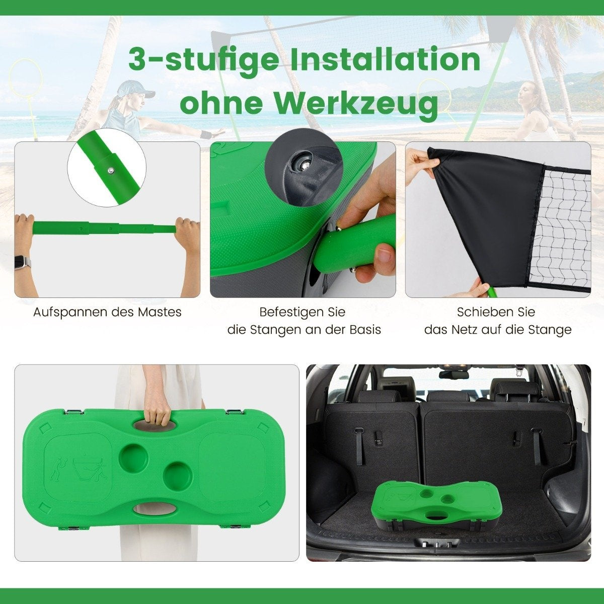 Badminton net stand portable shuttlecock game with rackets complete badminton set green